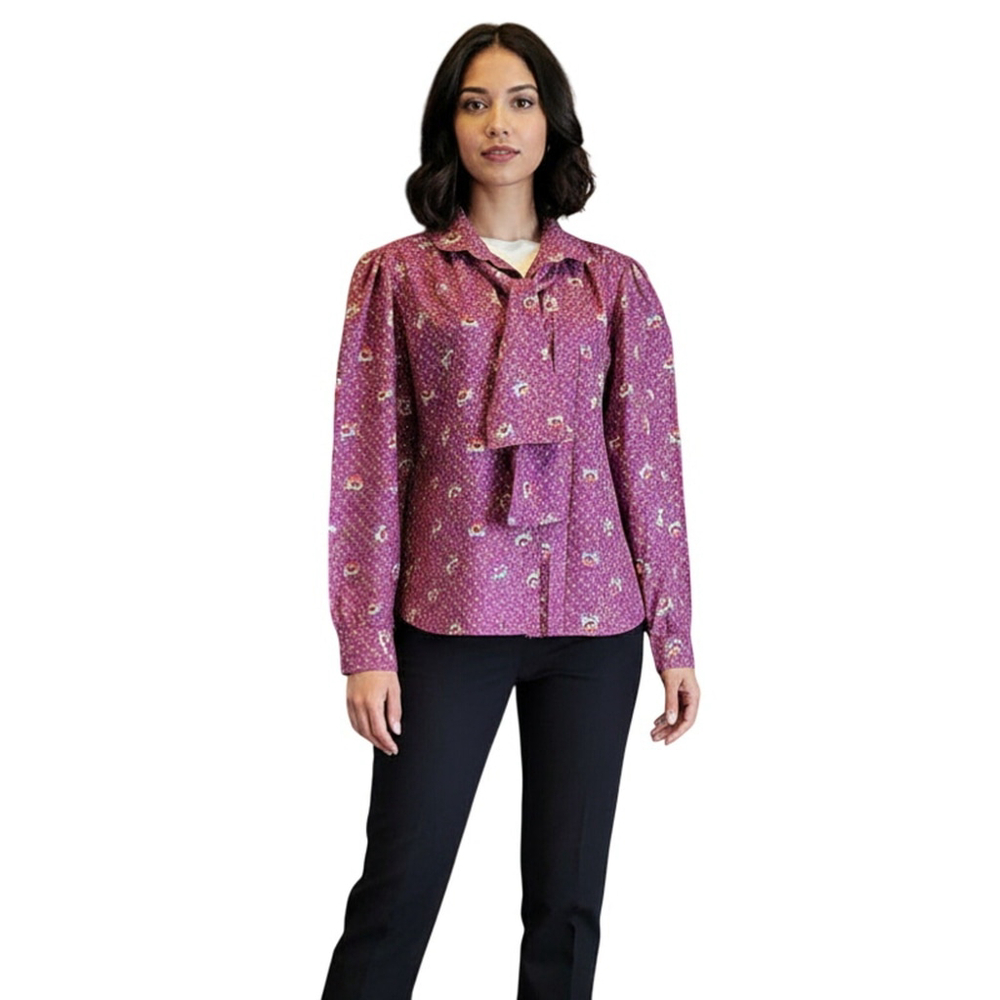 Laura Mae Vintage Purple Floral Peasant Blouse Size 16